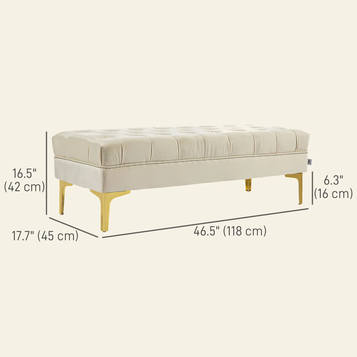 Upholstered Ottoman Bench with Button Tufted for Entryway, Living Room or Bedroom, in Cream White