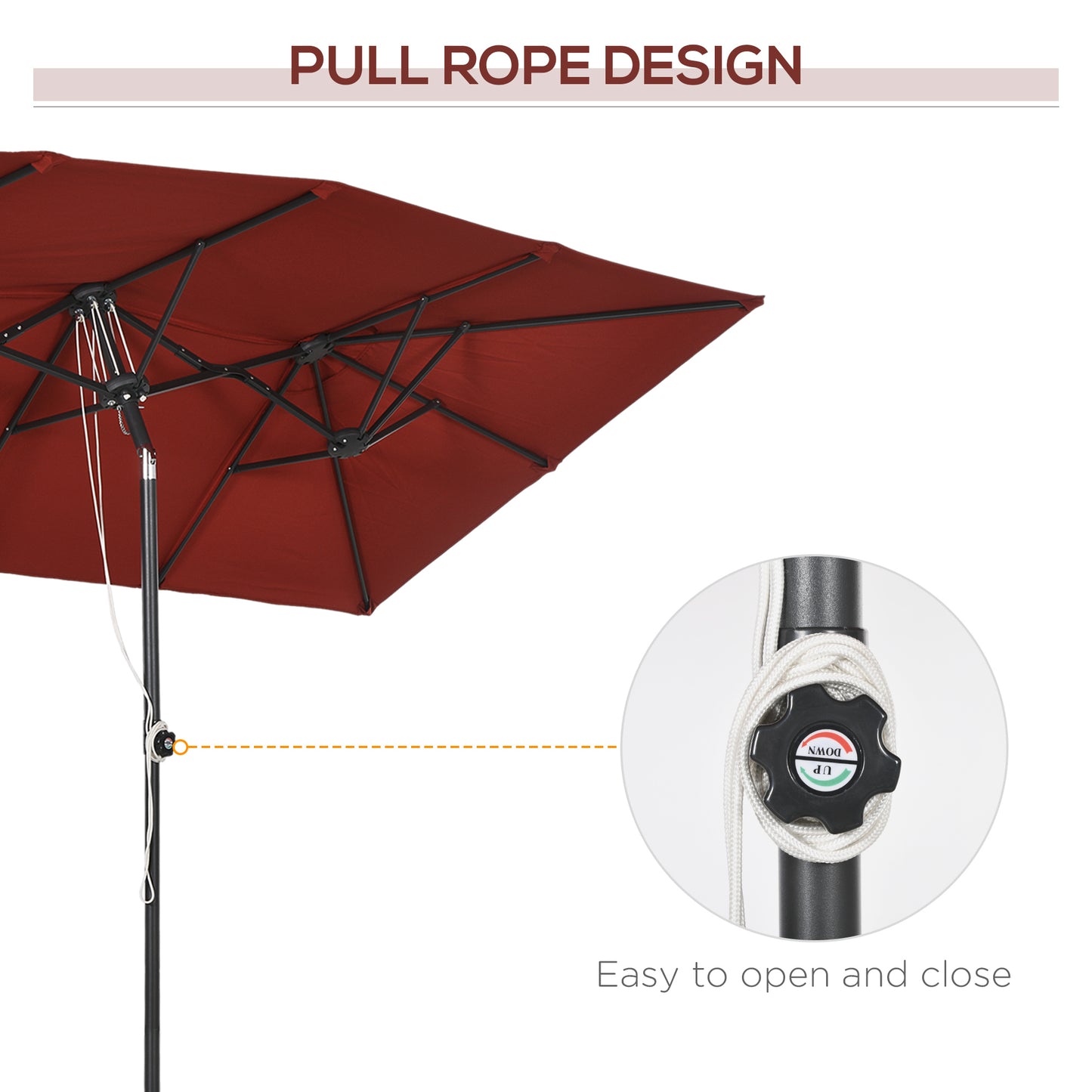 Double-Sided Patio Umbrella Parasol with Tilt, Adjustable Height, Vents and 12 Ribs, for Garden, Deck, Pool, Wine Red