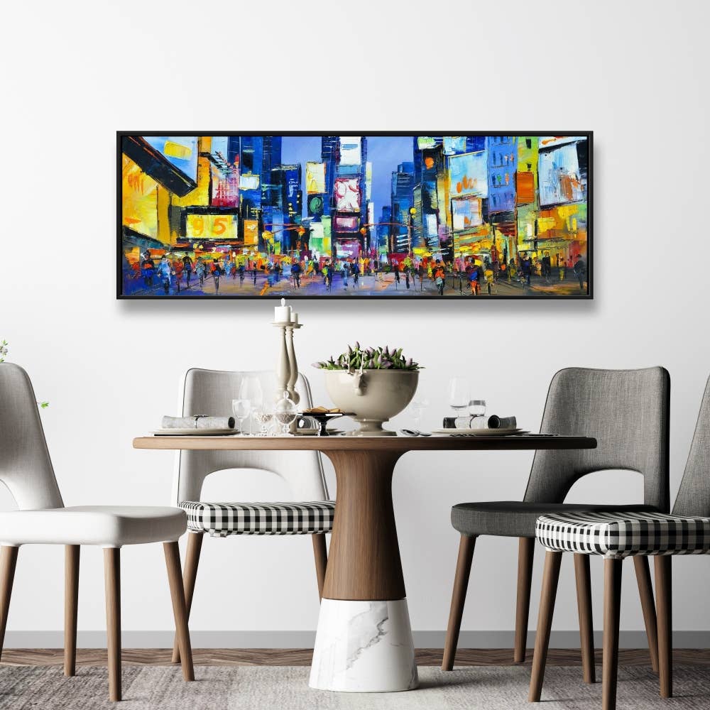 Cityscape in Times Square | Framed Print On Canvas 16" X 48"