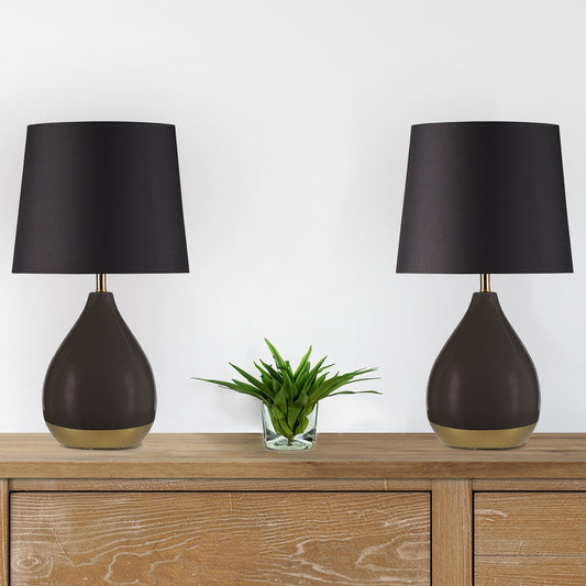 [Set of 2] 2-Tone Ceramic Teardrop Table Lamp, Black