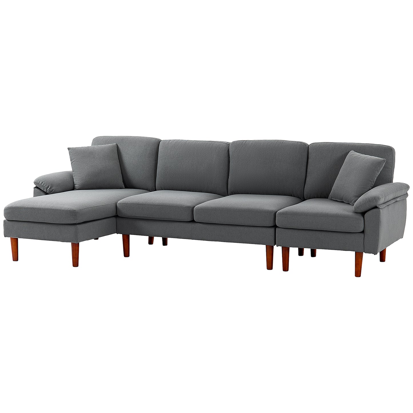 L-Shape Sofa, Modern Sectional Couch with Reversible Chaise Lounge, Pillows and Wooden Legs for Living Room, Dark Grey