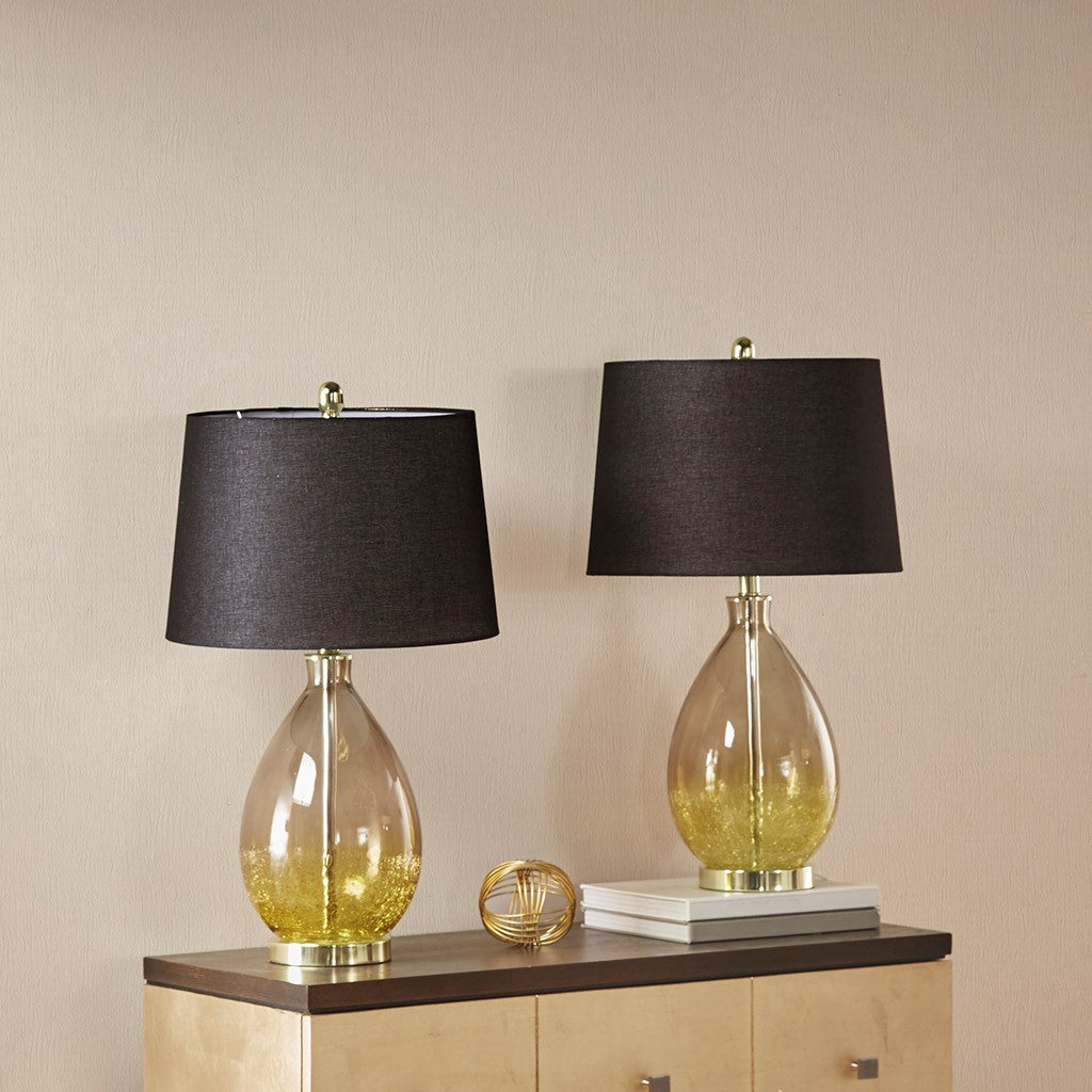 [Set of 2] Gold Glass Base Black Table Lamp