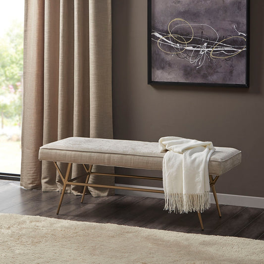 Modern Tufted Accent Bench with Antique Gold Metal Legs