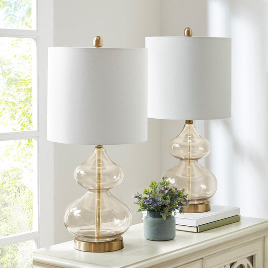 Clear Glass Base Table Lamps, Gold Glass ( Set of 2 )