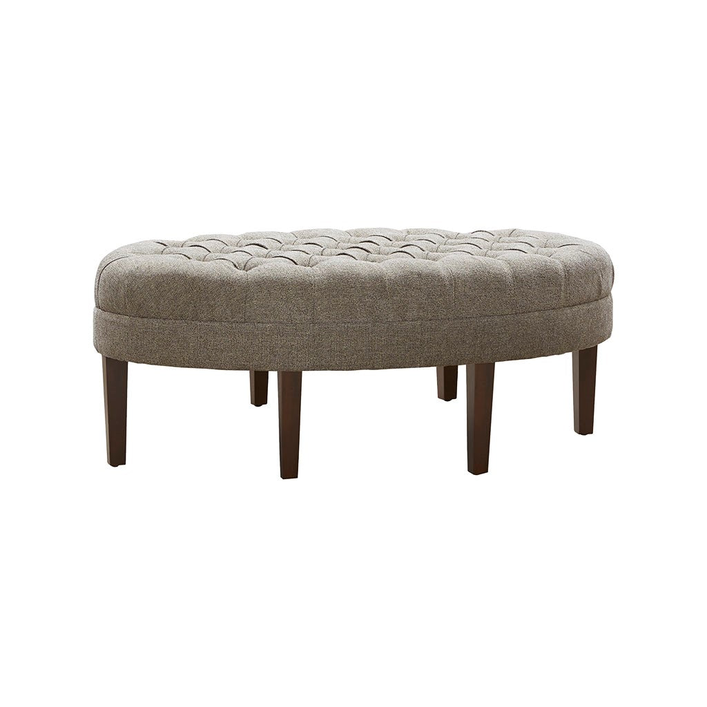 Oval Ottoman Button Tufted Bench, Light Brown