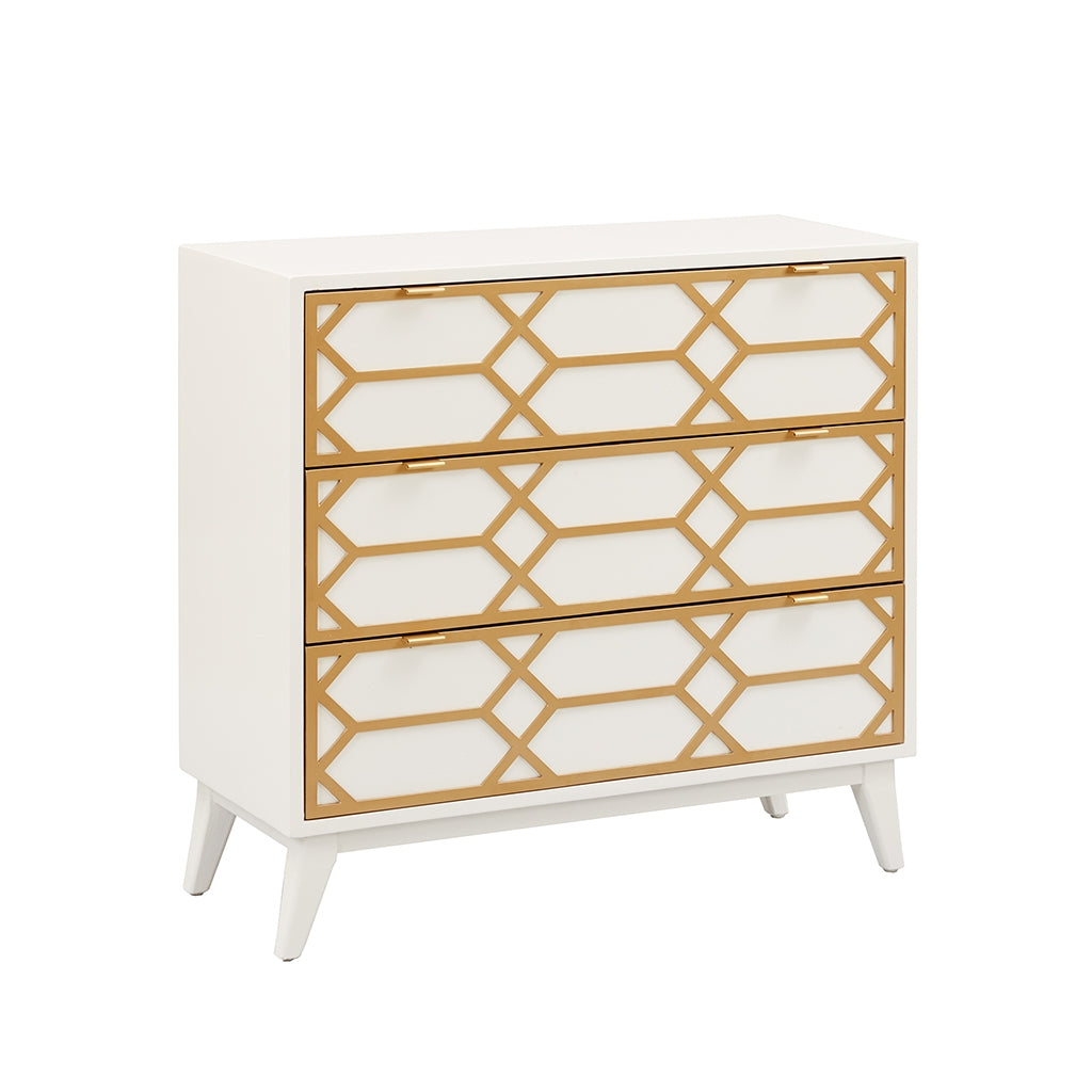 3-Drawer Gold Lattice Accent Chest *