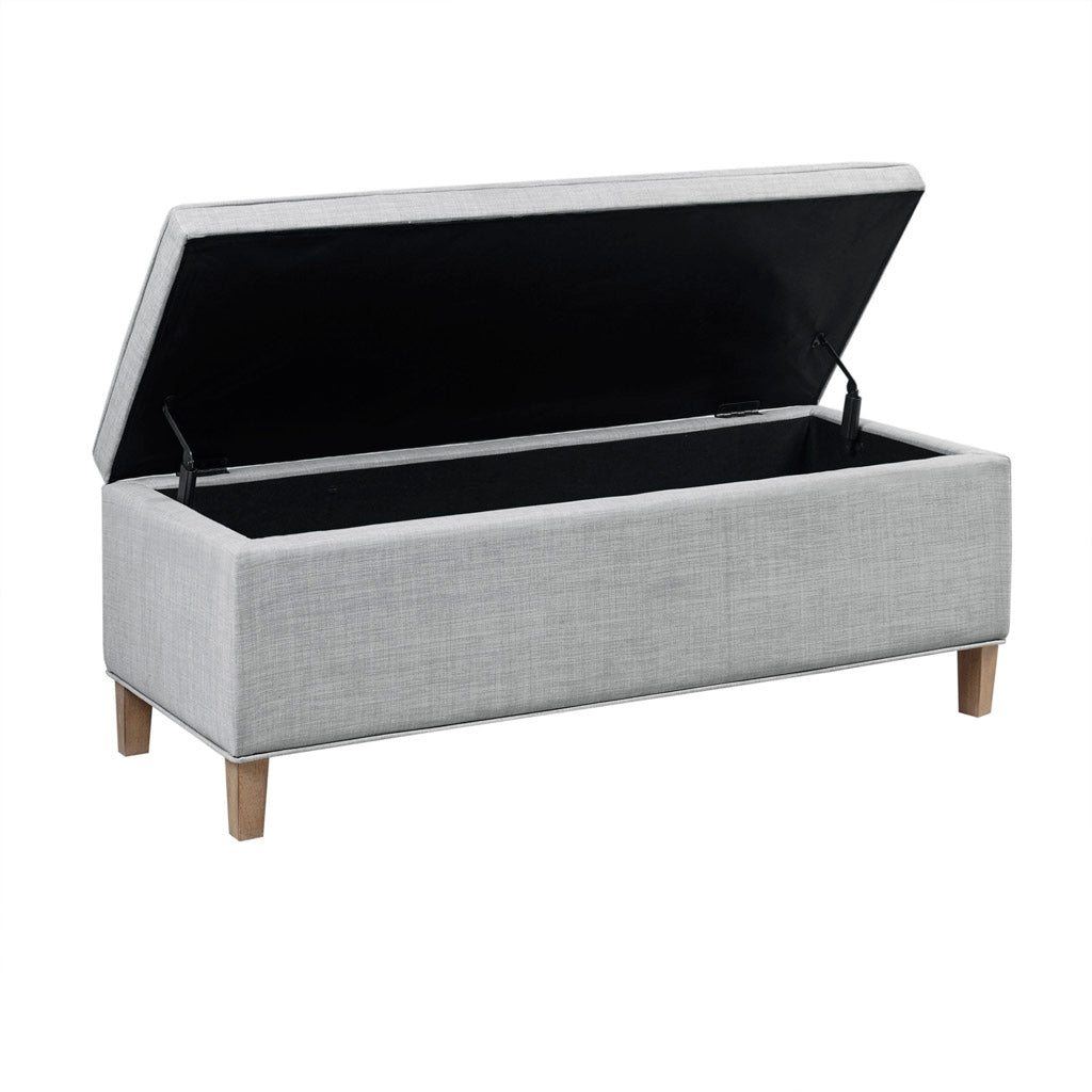 Transitional Upholstered Storage Bench, Grey