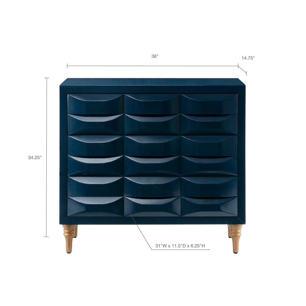 Gloss Wood Finish 3-Drawer Chest, Navy Blue (Ltl)