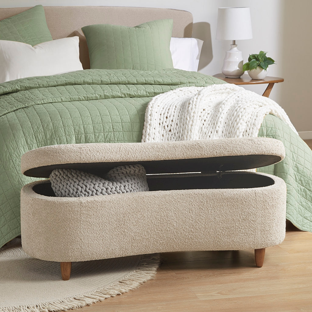 Boucle Flip Top Storage Bench, Light Taupe