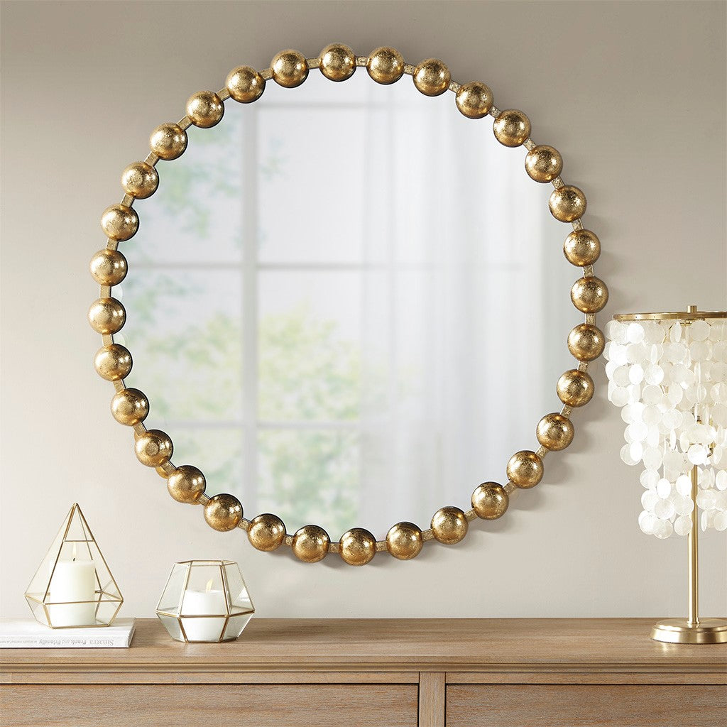 Round Iron Framed Wall Decor Mirror, Gold 27"