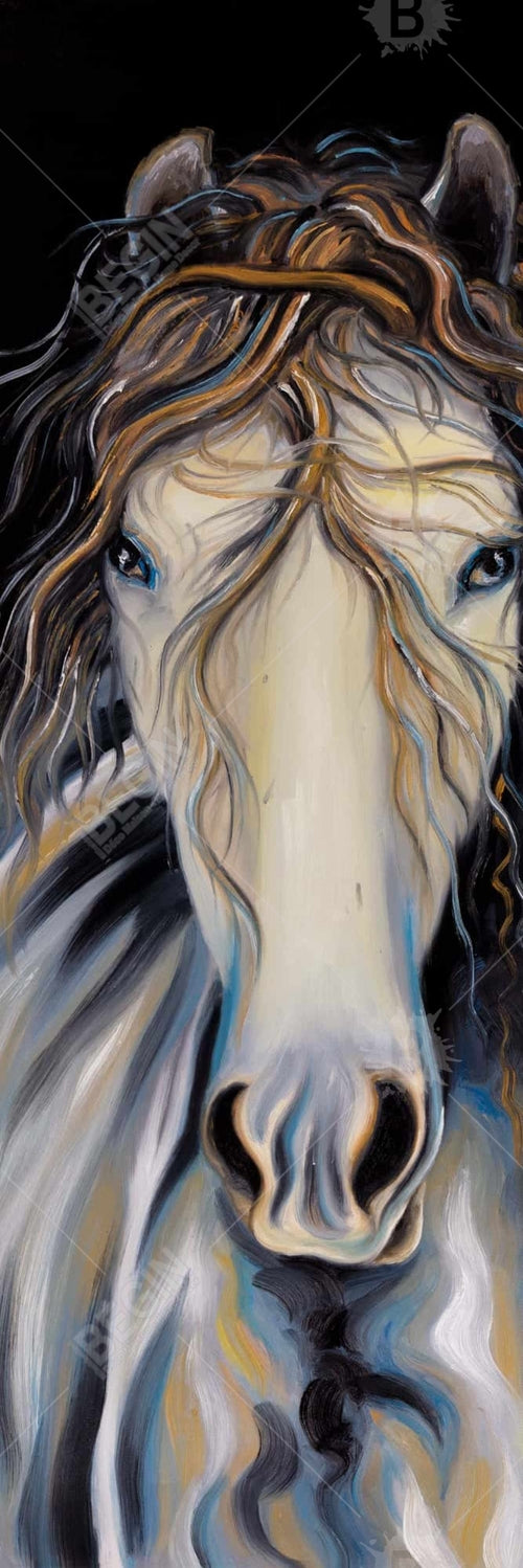 Abstract Horse with Curly | Framed Print On Canvas 16" X 48"