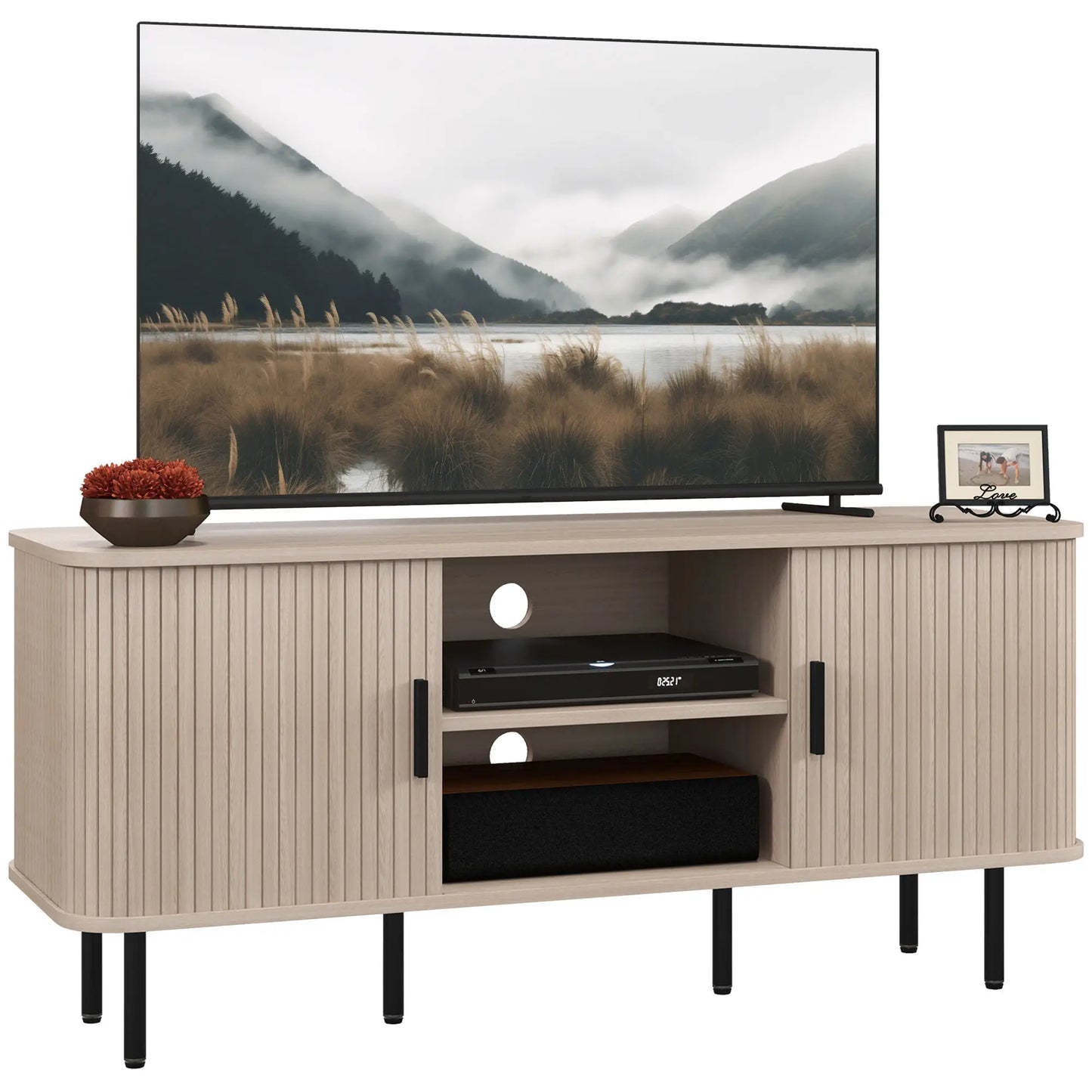 TV Stand Cabinet for TVs up to 55 Inches, TV Unit with Storage Shelves and Cabinets for Living Room, Oak Tone