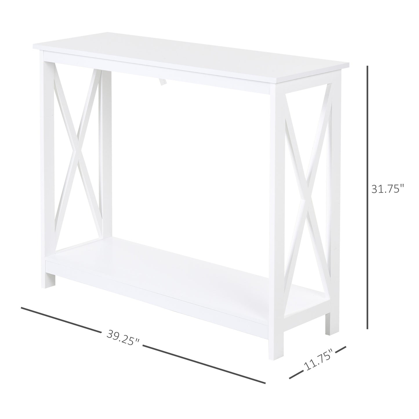 2 Tier X-Design Console Table Sofa Side Table w/Storage Shelf for Living Room Entryway, White