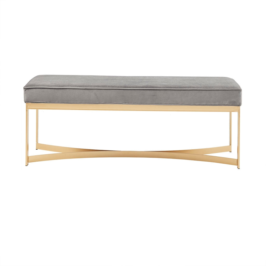 Modern Gold Base Accent Bench, Grey