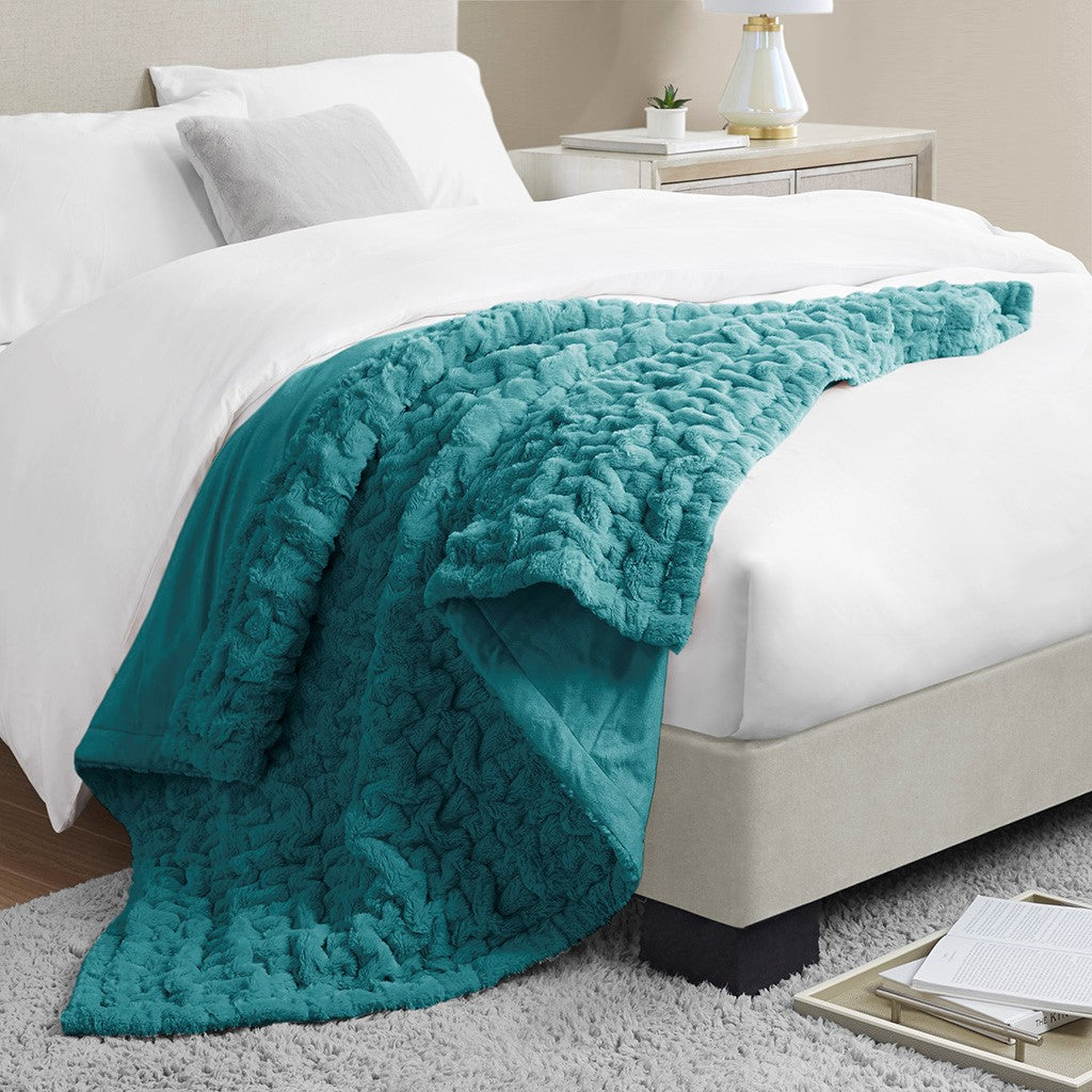 Ruched 50x60" Throw Blanket, Teal