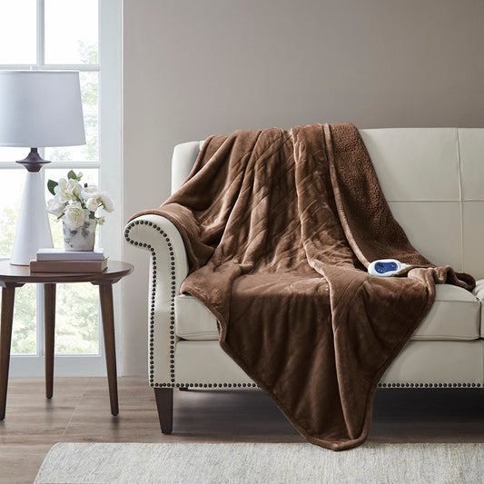 Heated 60x70" Microlight Berber Electric Throw Blanket Brown