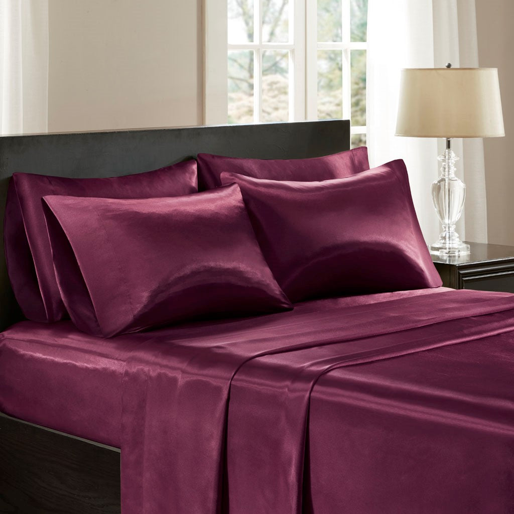 Luxury Satin 6-Piece Sheet Set, Wine