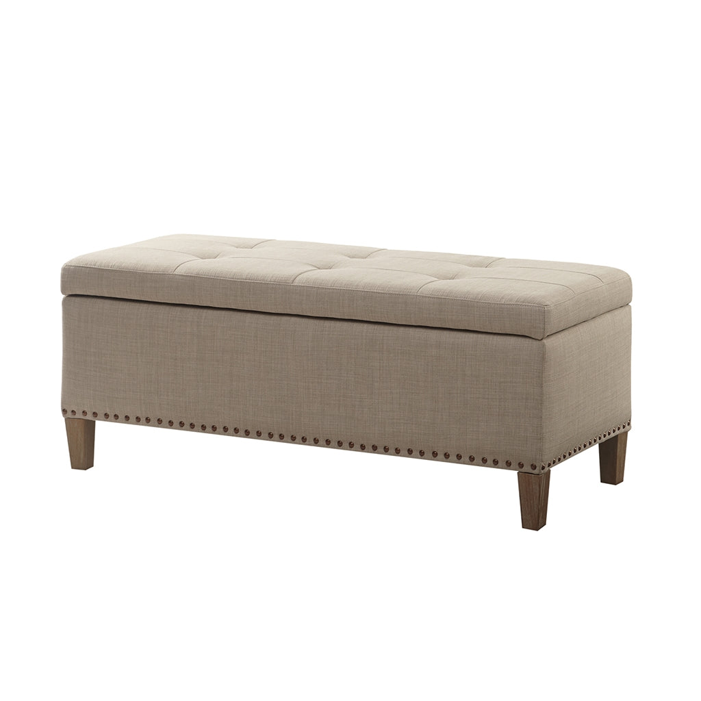 Tufted Accent Ottoman Bench with Interior Storage, Natural