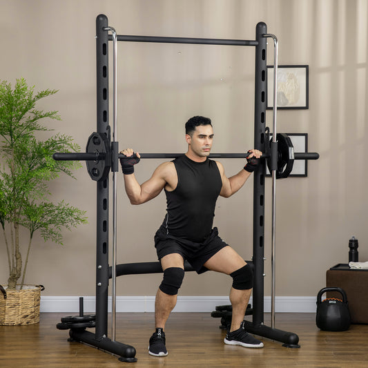 Adjustable Squat Rack with Pull Up Bar and Barbell Bar, Multi-Function Weight Lifting Half Rack for Home Gym Strength Training