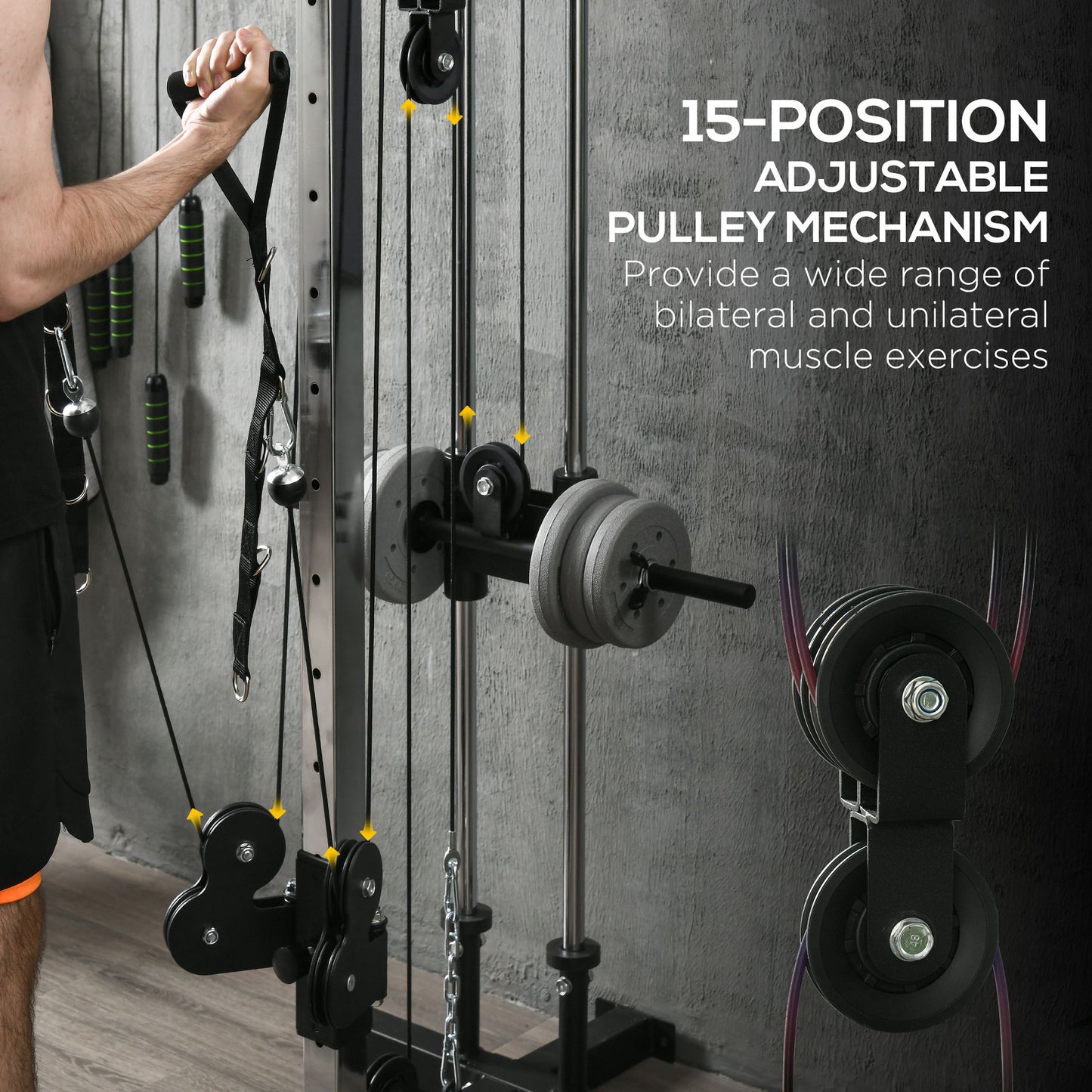 Wall Mount Cable Station, 15 Positions Adjustable Dual Pulley Machine Cable Crossover Machine for Home Gym