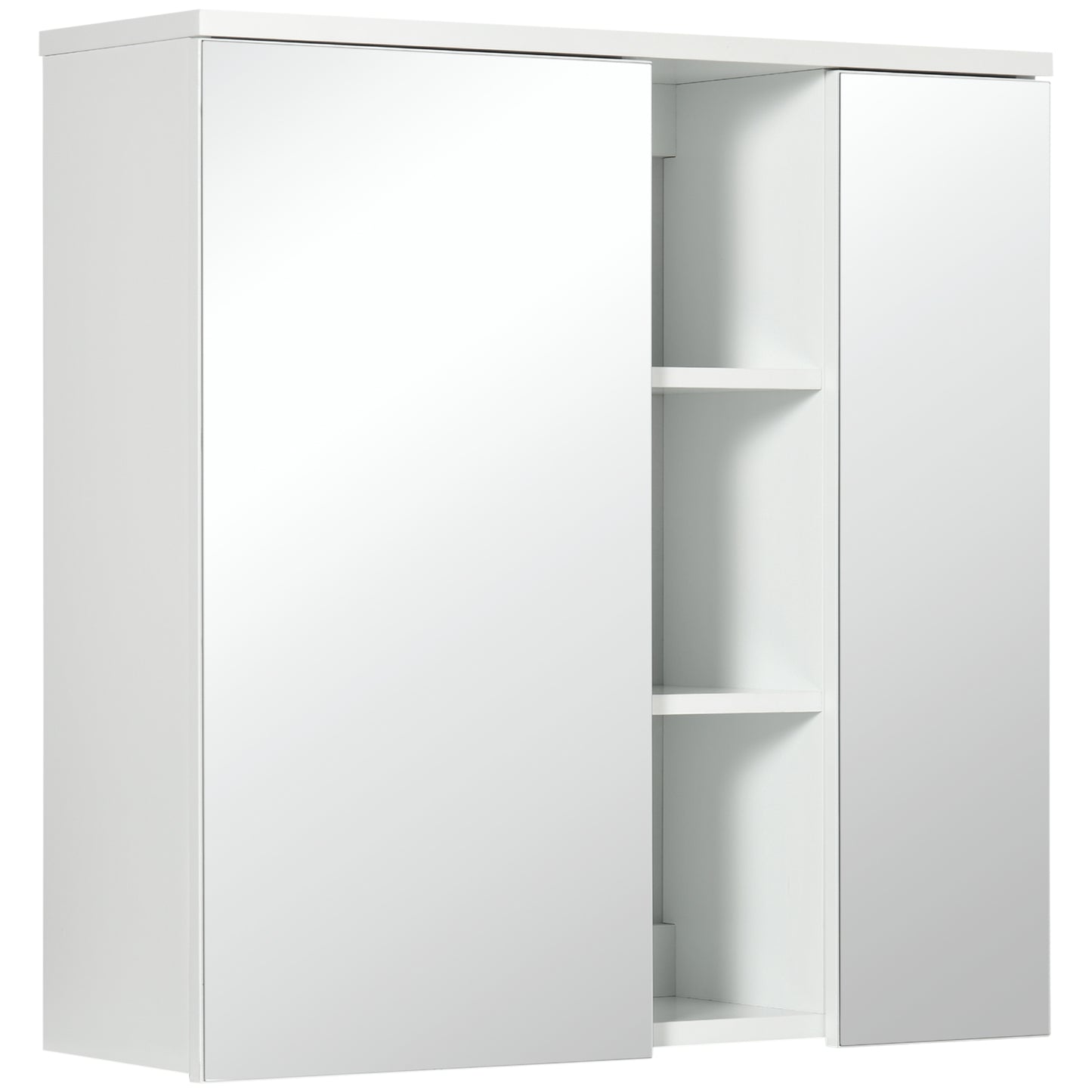 kleankin Wall Mounted Medicine Cabinet with Mirror Wall Mirror Cabinet with Doors 3 Open Storage and Adjustable Shelves White