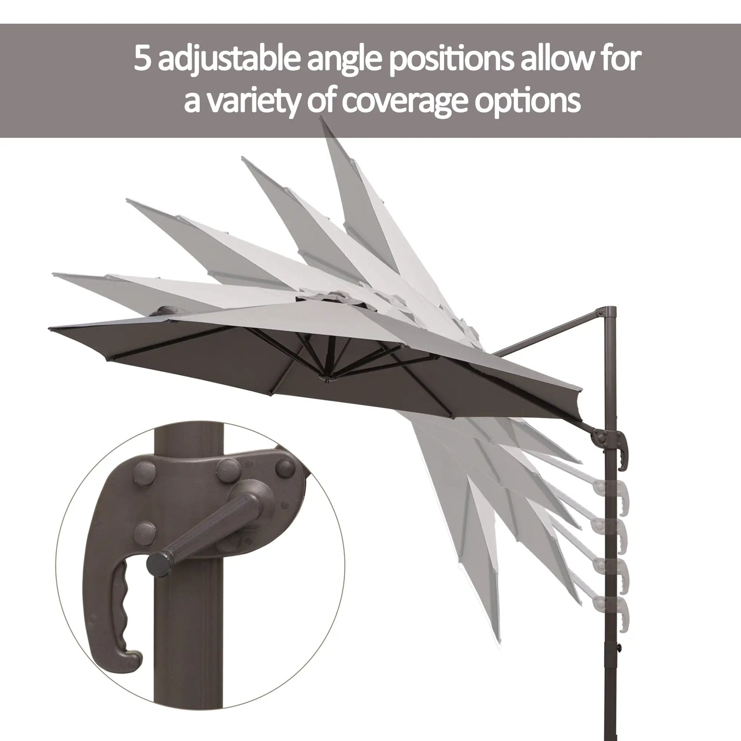 10ft Cantilever Patio Umbrella with 360° Rotation, Aluminum  with 4-Position Tilt, Crank & Cross Base for Garden, Deck, Pool, Backyard, in Light Grey