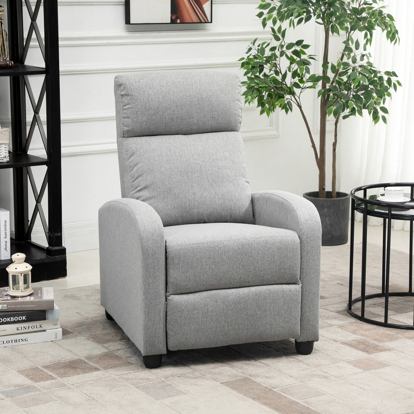 Fabric Recliner Manual Home Theater Seating Single Linen-Touch Sofa Armchair for Living Room, Light Grey