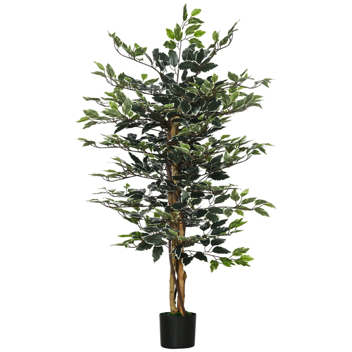 Artificial Tree Ficus Tree Fake Plants in Pot with 702 Variegated Leaves for Indoor Outdoor Decor, 6"x6"x51", Green