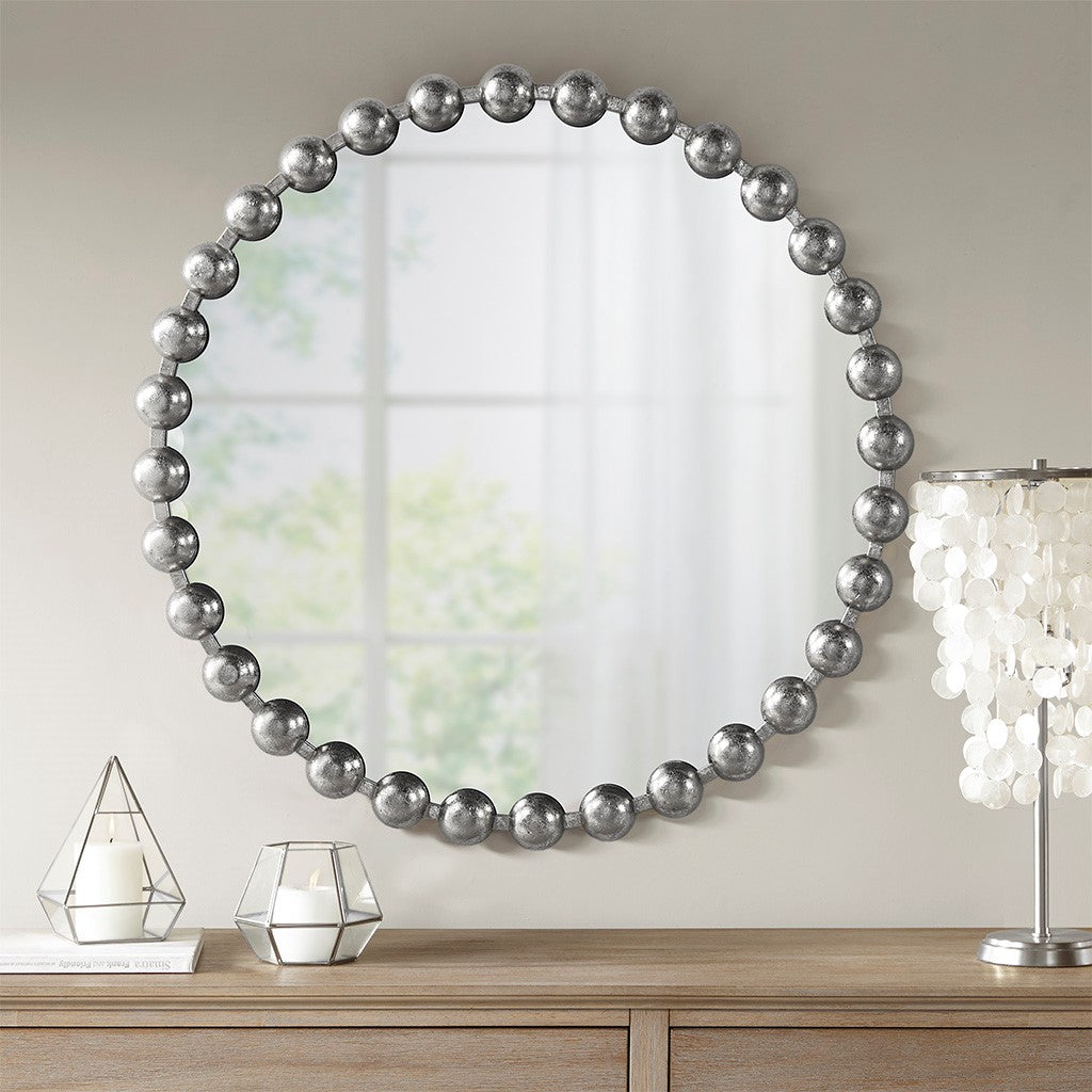 Round Iron Framed Wall Decor Mirror, Silver 27"