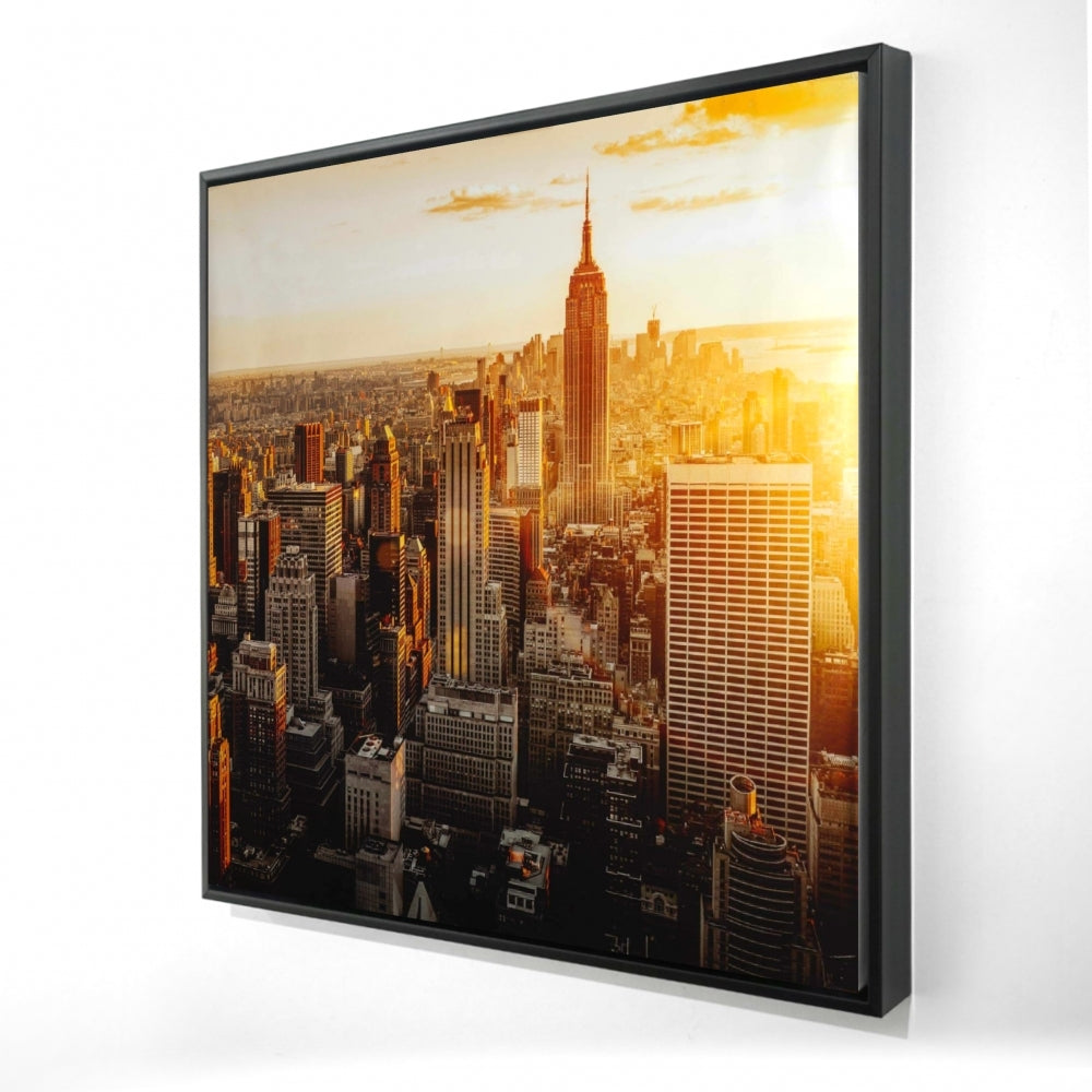 New York City At Sunset | Framed Print On Canvas 24" X 24"