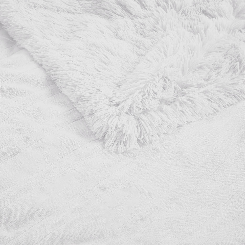 Heated 50x60" Shaggy Faux Fur Electric Throw Blanket, White