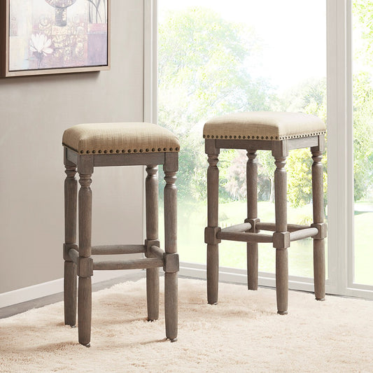 [Set of 2] Rustic Wood Backless 26" Counter Stools, Taupe