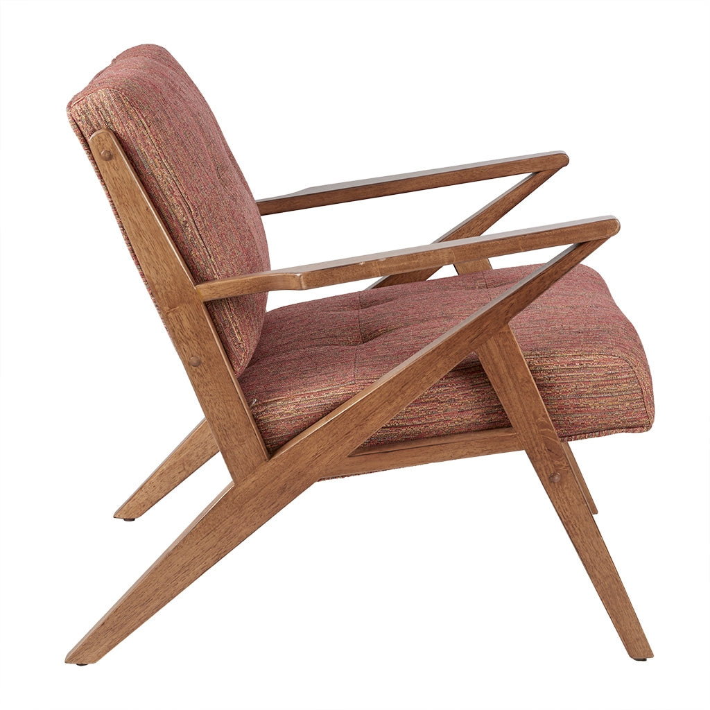 Modern Mid-Century Wood Lounge Chair, Red