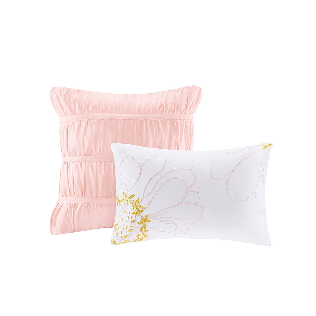 Ruffled Flow 5-Piece Comforter Set, Blush Pink FULL/QUEEN