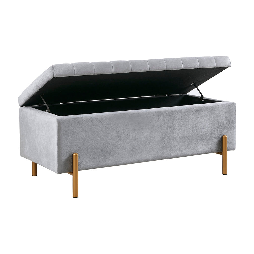 Channel Quilting Upholstered Storage Bench, Grey