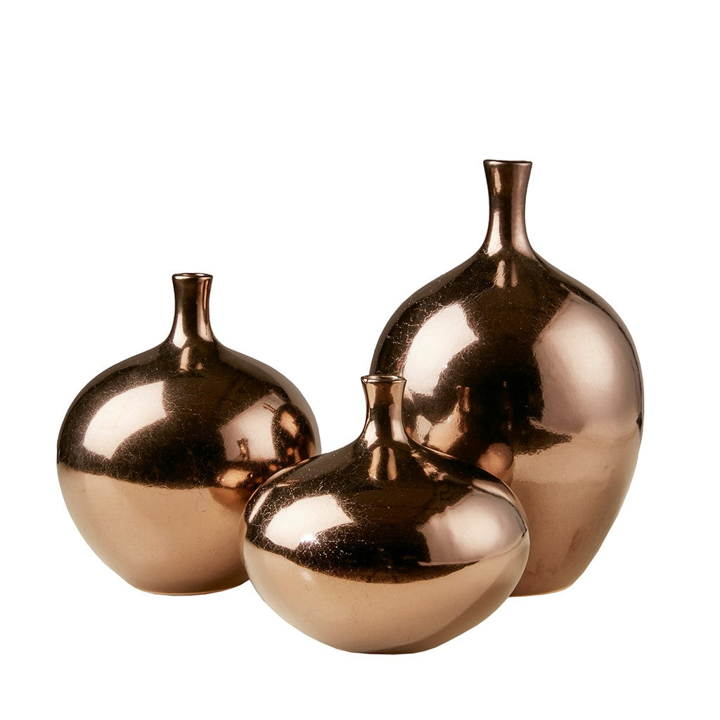 Handmade Metallic Bronze Ceramic Vases Set of 3