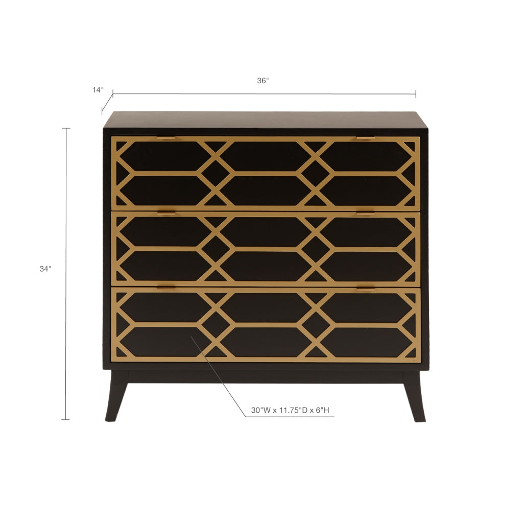 Gold Lattice 3-Drawer Chest, Black