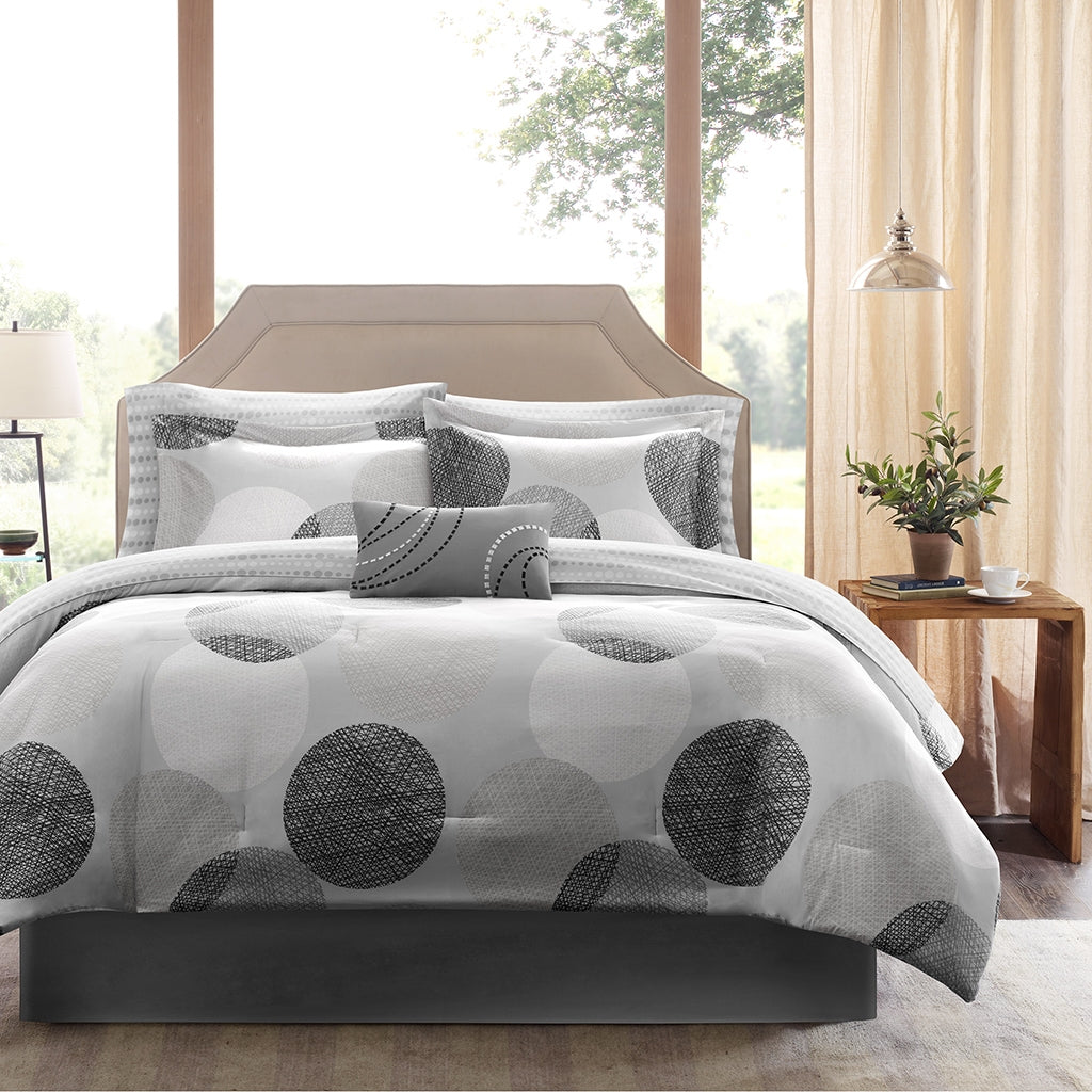 Linea Circles Complete Comforter & Sheet Set, Grey