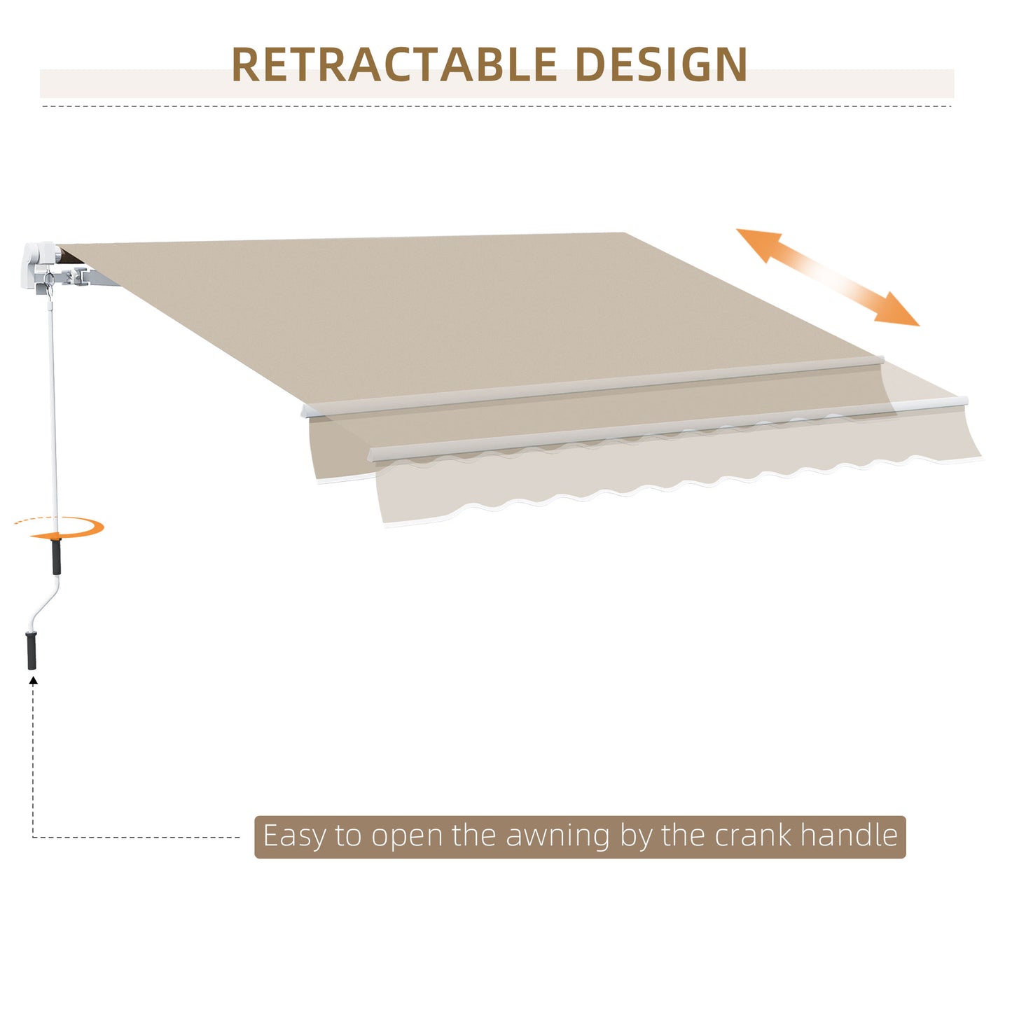 Outsunny 13' x 8' Manual Retractable Patio Awning Sun Shade Outdoor Deck Window Door Canopy Shelter Aluminum Frame (Khaki)