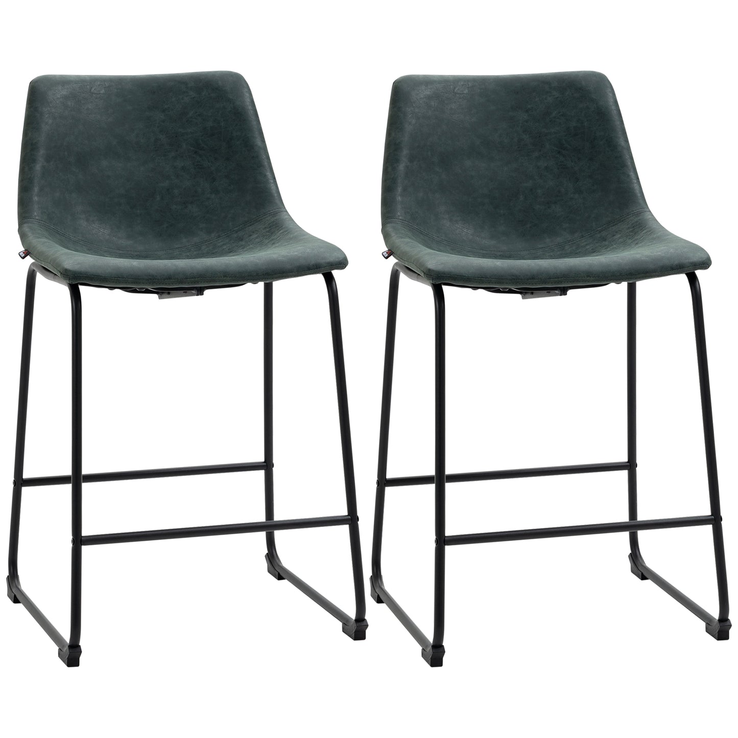 ounter Height Bar Stools Set of 2, Vintage PU Leather Bar Chairs, Kitchen Stool with Footrest for Home Bar Green