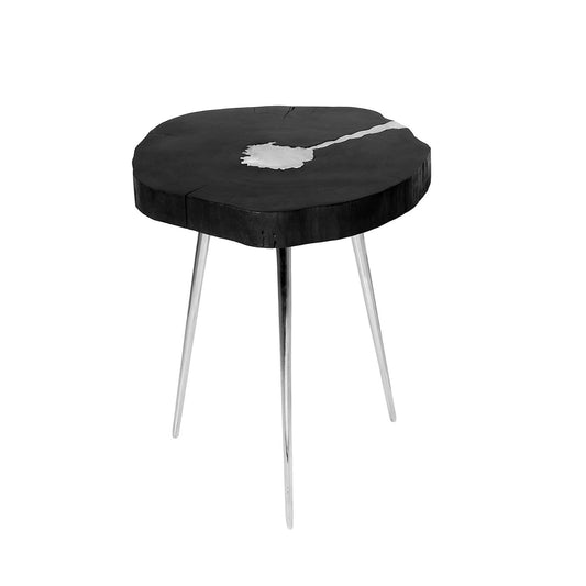 Black Wood Aluminum fill End Table with Chrome Legs