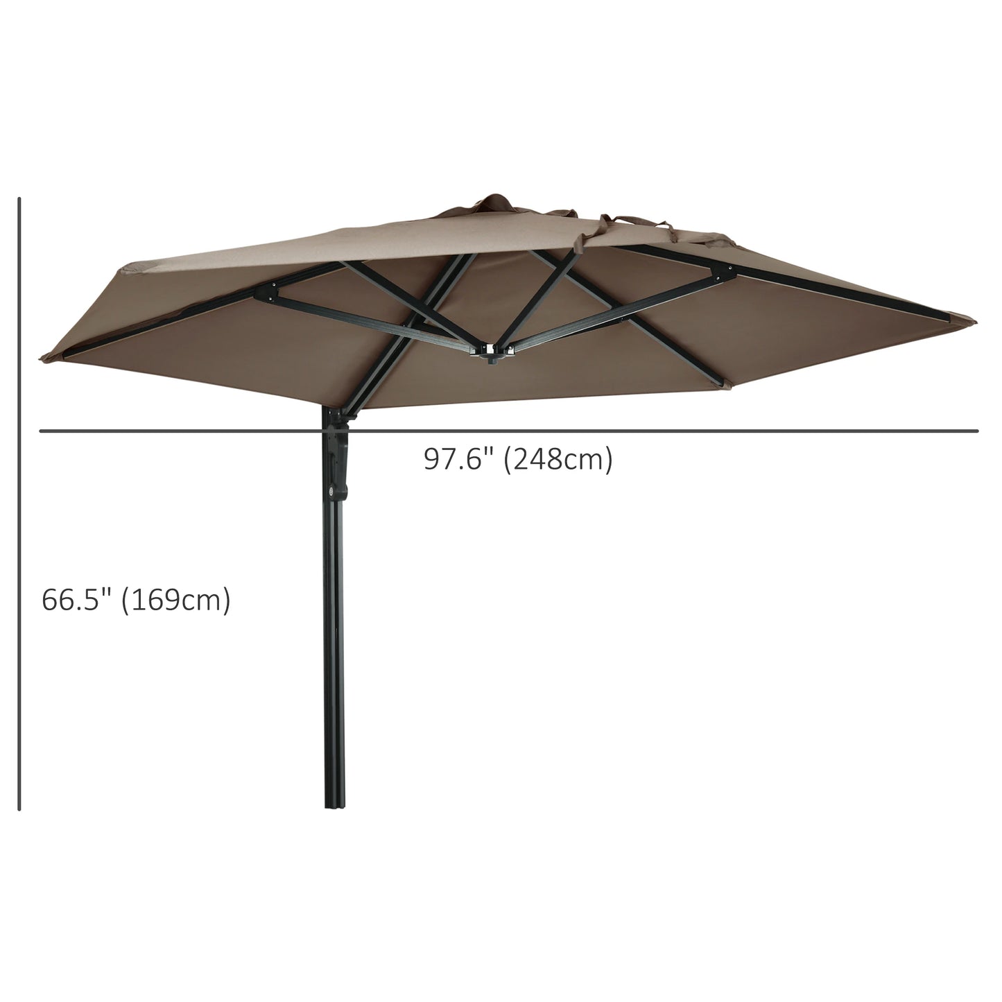 8 ft Wall Mounted Umbrella with 180° Rotatable Canopy, Khaki