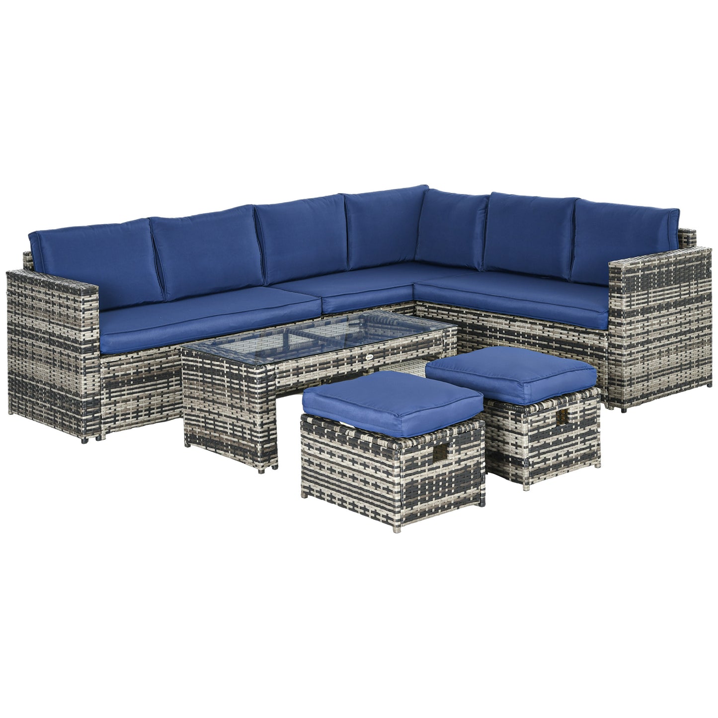 6pcs Garden Furniture Sofa Set, 8-Seater Outdoor Sofa Sectional with 3 Loveseat Wicker Sofa with Cushions