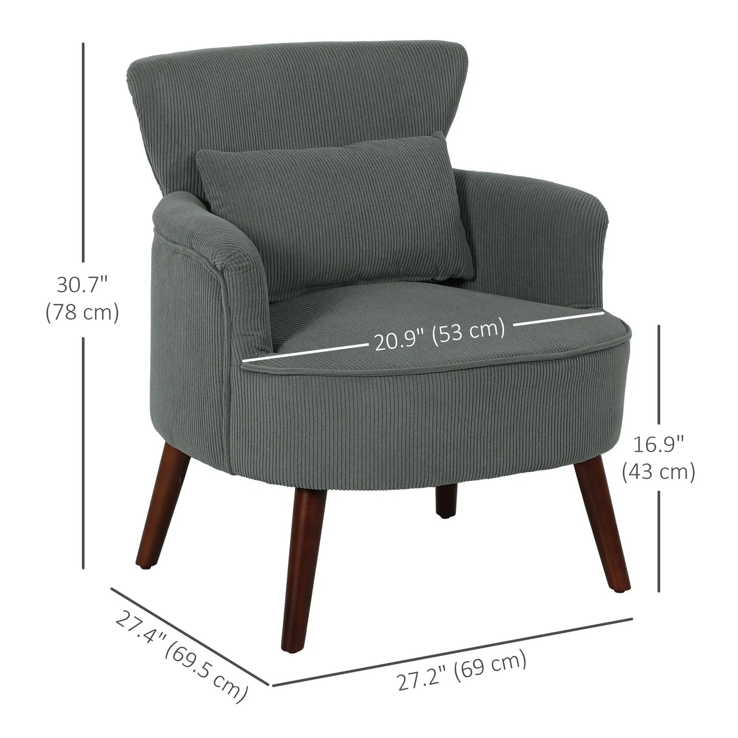 Modern Accent Chair with Solid Wood Legs and Lumbar Pillow for, Grey