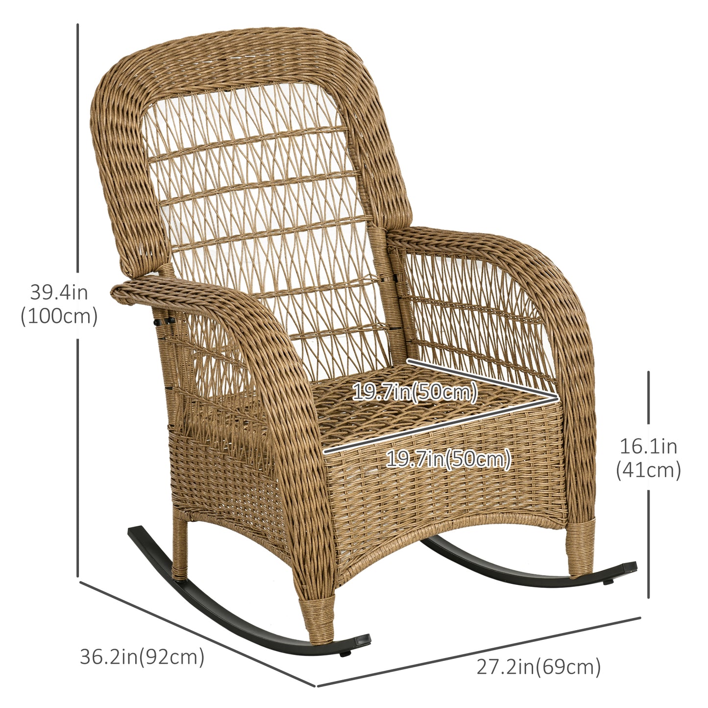 Rattan Rocking Chair w/ Cushion, Garden Porch Furniturew, Light Grey