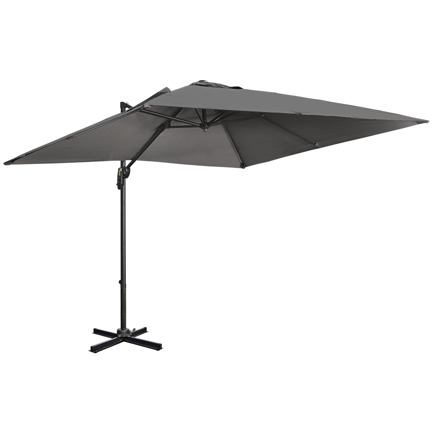 105" x 105" x 98" Cantilever Patio Umbrella, Square Overhanging Umbrella with Cross Base, Crank Handle, Tilt, 360° Rotation and Aluminum Frame, Dark Grey