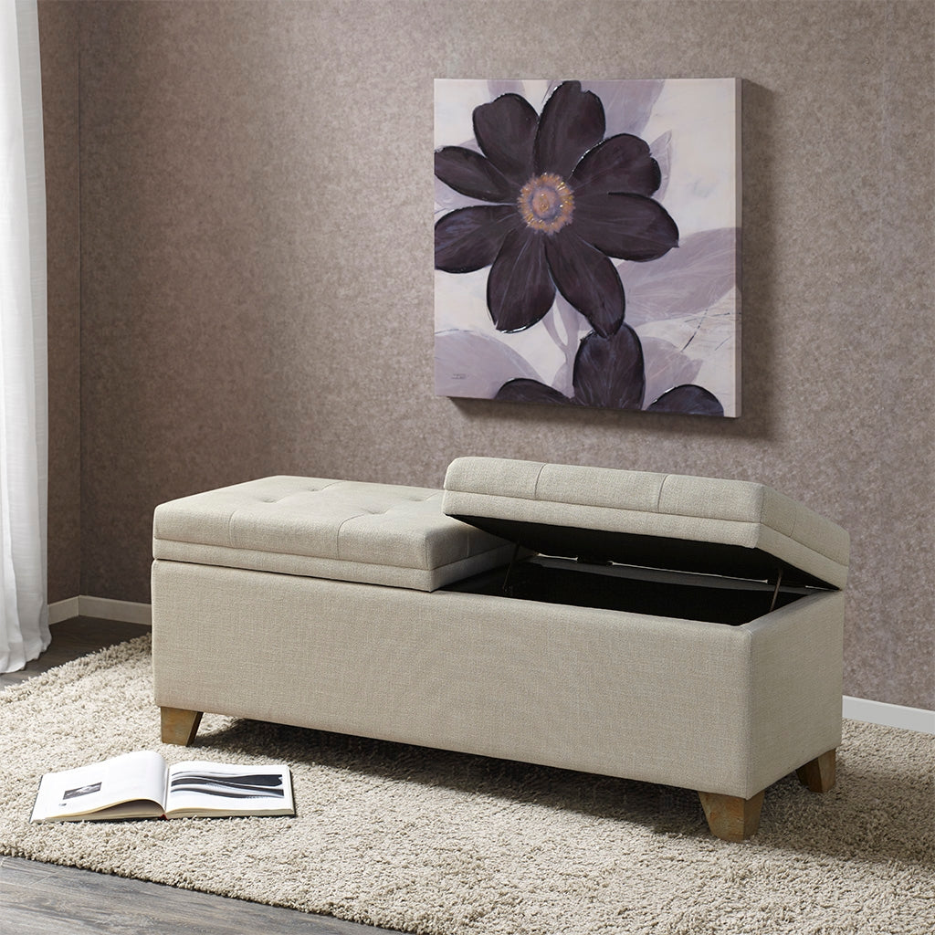 Upholstered Storage Bench Ottoman, Linen
