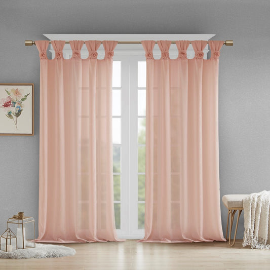 Floral Twist Tab Semi-Sheer Window Panel, Pink