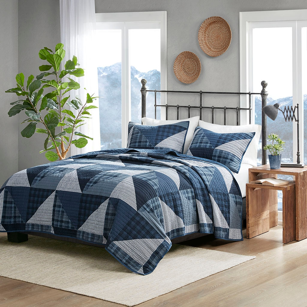 Cottage Oversize 3-Piece Quilt Set, Blue