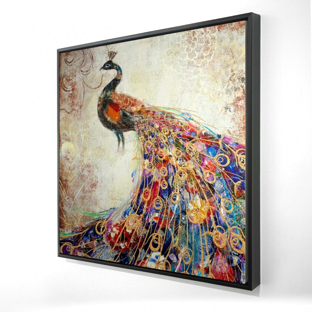 Majestic Peacock | Framed Print On Canvas 24" X 24"